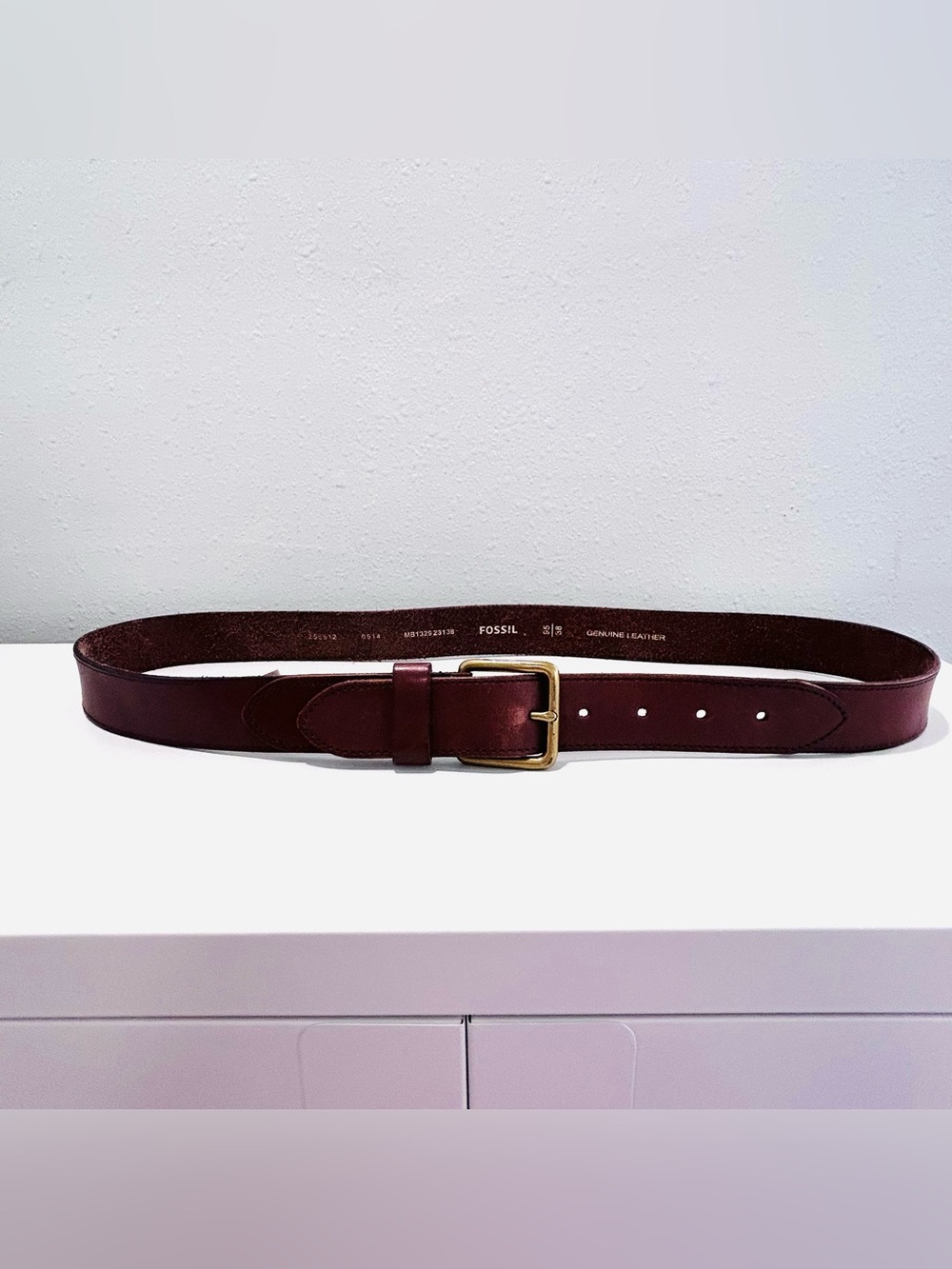 Fossil Mens Brown Leather Belt Genuine Leather Casual Size 38 Width 1.25"